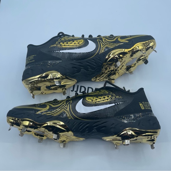 Nike Alpha Huarache Elite 3 Low Premium Black Gold Baseball Cleats CV3553-001 - Picture 10 of 11